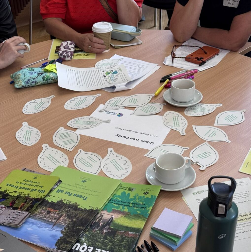Urban Tree Equity table discussion, with leaf sticky notes